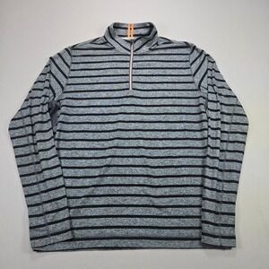 Robert Graham Pullover 1/4 Zip Performance Striped Tailored Grey Mens L